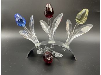 Swarovski Crystal Art-the Tulips. Four Tulips And A Stand.