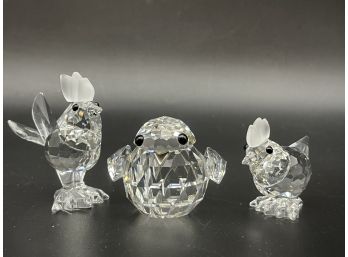 Swarovski Crystal Art- Chicken,rooster And A Chick.