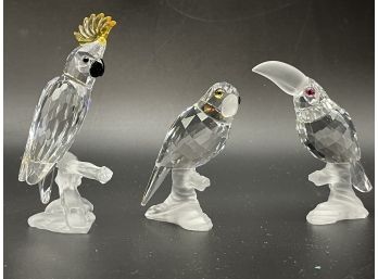 Swarovski Crystal Art- Trio Of Exotic Birds.up To 3 1/4' Tall