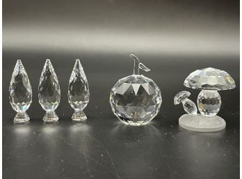 Swarovski Crystal Art- Three Spruces, An Apple And A Mushroom.