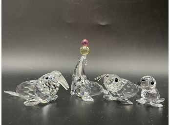 Swarovski Crystal Art- A Walrus And Three Seals .
