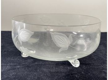 Etched Glass Footed Bowl