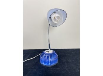 Blue Organizer Desk Lamp With Charging Outlet Lazy Susan Base