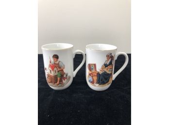 Two Vintage Collectible Norman Rockwell China Coffee Mugs