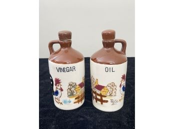 Antique Hand Painted Ceramic Oil And Vinegar Jugs