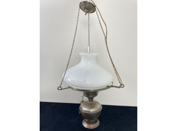 Vintage White Milk Glass Hanging Oil Lamp Chandelier Electric Swag Brass