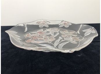 Vintage Mikasa Glass Cake/Serving Plate Satin/Clear Peach Floral