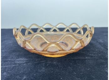 Vintage Open Lace Amber Glass Bowl