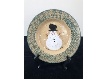 Three Rivers Pottery 'Snowman' Dark Green Spongeware Plate