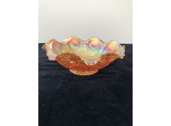 Ruffled Iridescent Magnolia/Marigold/Carnival Glass Bowl