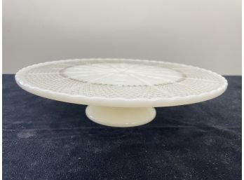 Anchor Hocking Milk Glass Cake Stand Gold Fleur De Lis Pedestal Pie Plate