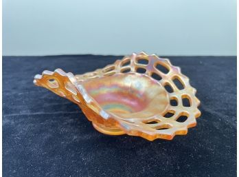 Fenton Carnival Glass Open Edge Basket Weave Bowl Marigold