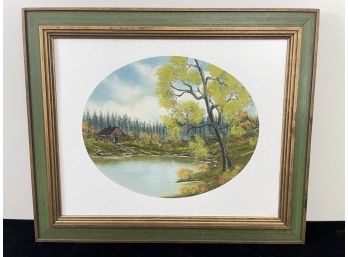 Painting Of House On Pond In Frame - Artist Signed