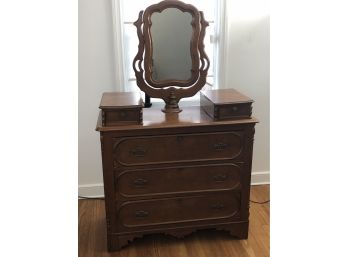 Victorian Walnut Five Drawer Dresser With Mirror