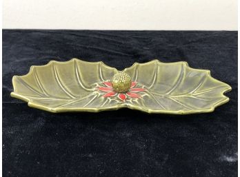 Vintage Enesco Christmas Poinsettia Flower Leaf Divided Dish