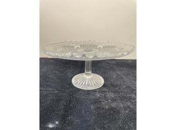 Antique Clear Pressed Glass Footed Cake Plate