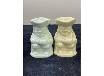 Pair Of Small Yellow Ceramic Toby Jugs