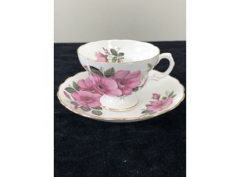 Vintage Regency Cup & Saucer Pink Roses & Gold Rim