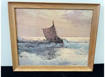 Vintage Framed Print Schooner On Yellow Sea