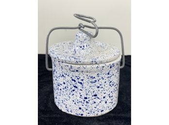 Vintage Stoneware Blue & White Speckeld Crock