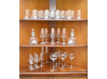 Riedel Stemware, Pair Of Etched Glass Liquor Decanters & Barware ($780 Retail)