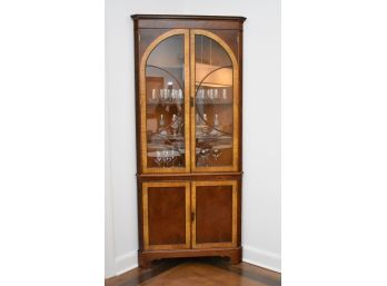 Mahogany & Satinwood Regency Corner Curio Cabinet, Brass Findings ($3,898 Retail)