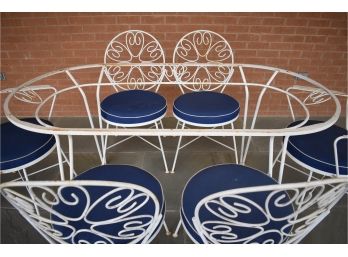 White Iron Outdoor Dining Set, Patio Set Table & Six Chairs