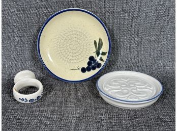 A Small Assortment Of Ceramics: Oil Saucer, Napkin Ring & Coaster