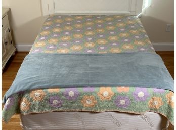 A Colorful Handsewn Vintage Quilt & Compatible Plush Throw
