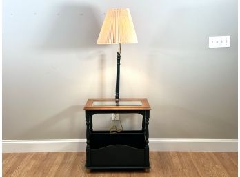 A Great Vintage Table Lamp With Storage Bin Base & Glass Top