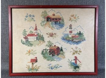 A Fabulous Antique Cross Stitch Needle Art, Landscapes
