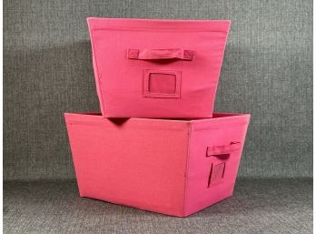 A Pair Of Fabric Totes With Label Frames & Side Handles