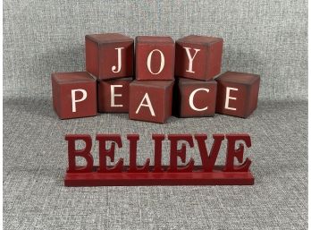 Joy & Peace Blocks With 'Believe' Shelf Sign