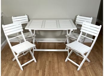 A Fabulous Folding Table & Chairs In White Painted Wood Slats