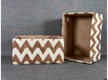 A Pair Of Decorative Storage Bins In Brown & White