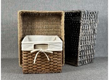 Three Decorative Woven Storage Bins