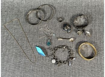 An Assortment Of Sterling Silver Jewelry & A Gold-Filled Bangle Bracelet