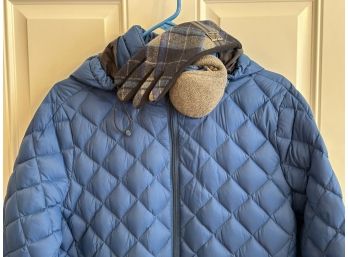 Land's End Diamond-Quilted Down Coat In Blue & Accessories, Women's Large