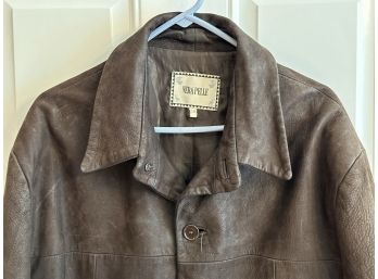 Vera Pelle Leather Car Coat, Made In Italy, Men's 58 (US L/XL)