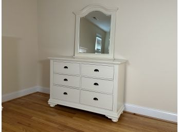 White Bedroom Suite: Long Dresser & Mirror