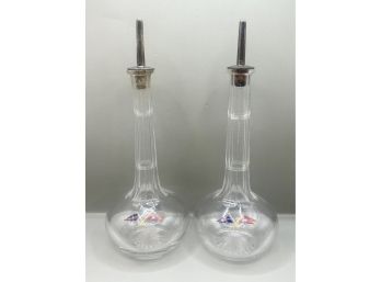 Pair Of Vintage Wine Decanters With Sterling Silver Pourers