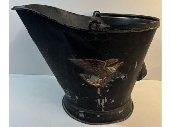 Metal Coal Scuttle Bucket With Eagle Stenciling