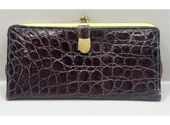 Vintage German Lady Bosca Genuine Alligator Clutch With Solid Brass Detailing