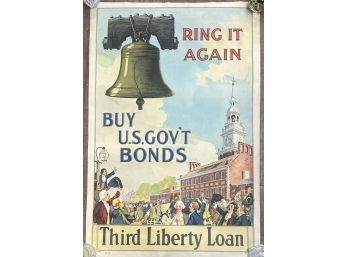 Original 1918 Ring It Again Buy US Government Bonds Third Liberty Loan WWI Poster