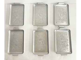 Set Of 6 Vintage Aluminum Embossed Fruit Trays