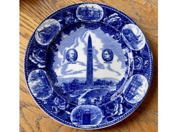 WEDGWOOD Blue & White Antique Transferware Plate - Bennington Battle Monument