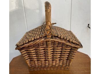 Vintage Double Lidded Woven Picnic Basket