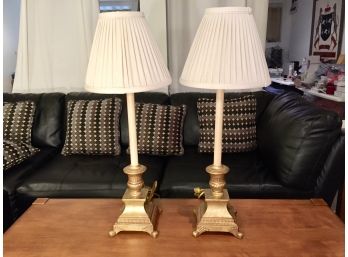 Pair Of Taper Form Table Lamps On Raised And Footed Bases