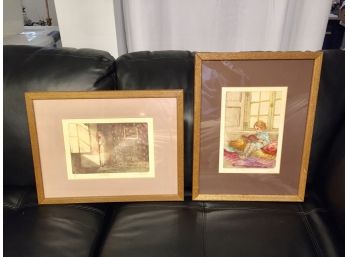 Pair Of Signed And Numbered Colored Pen And Ink Pieces By Sorensen