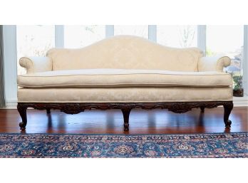 Ivory Damask Queen Ann Chippendale Sofa
